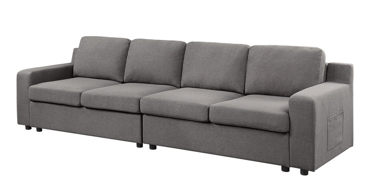 Waylon - Linen 4 Seater Sofa With Pockets - Gray