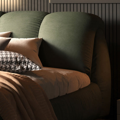 Queen Size Luxury Upholstered Platform Bed With Oversized Padded Backrest And Solid Wood Frame, Suitable For Multiple Heights Of Mattresses - Green