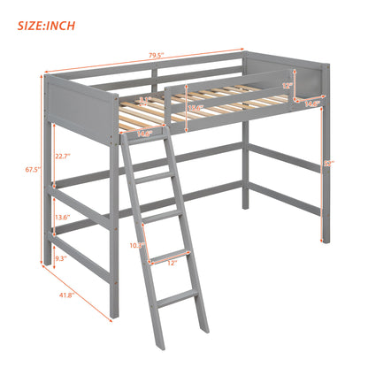 Twin Size Loft Bed With Ladder - Gray