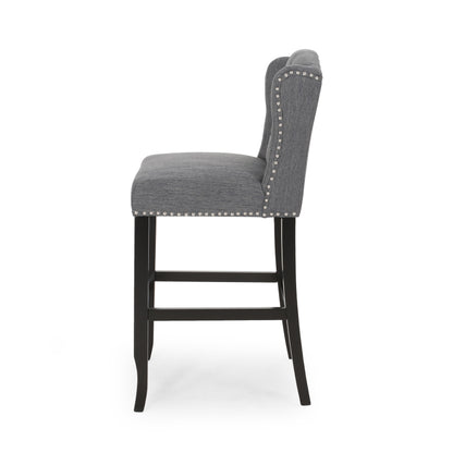 Solara - Fabric Tufted Counter Stool With Nailhead Accents (Set of 2) - Charcoal
