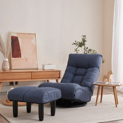 Adjustable Japanese Reclining Floor Chair Sofa With Metal Frame For Living Room & Balcony - Navy