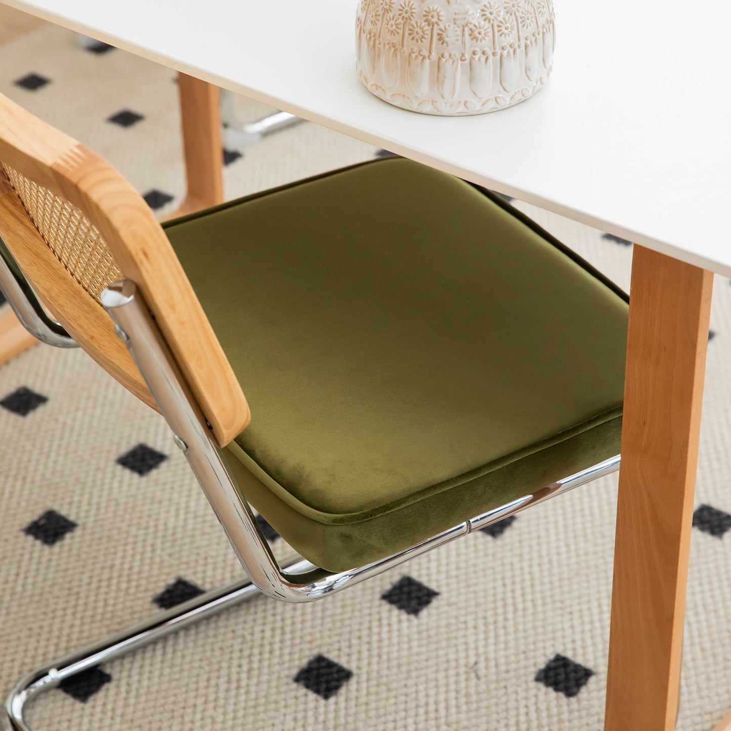 Dining Chairs, Velvet Rattan Side Accent Chairs With Chrome Legs, Modern Mid - Century Breuer Designed Chairs, Upholstered Dining Living Room Kitchen Chairs (Set of 2) - Olive Green