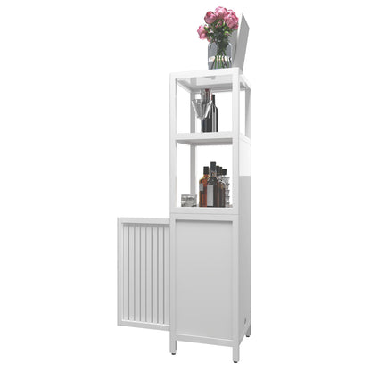 Bamboo Storage Cabinet With Tall Linen Tower, Multi Functional For Bathroom And Living Spaces - White