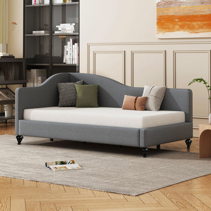 Twin Size L Shaped Linen Daybed With Legs - Gray