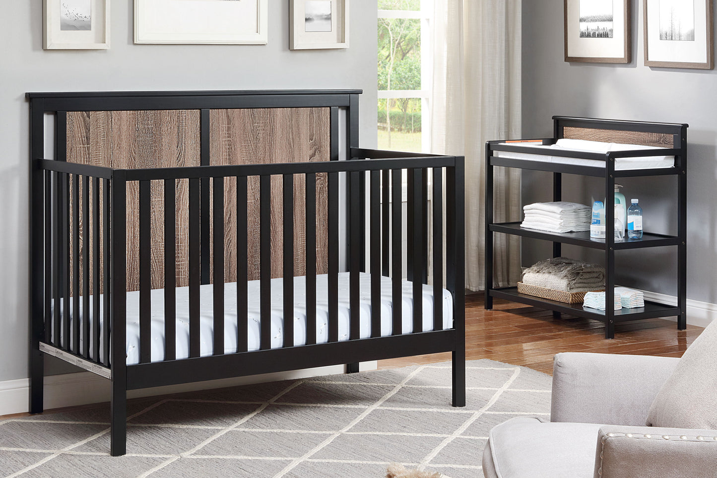 Connelly - 4 In 1 Convertible Crib - Black / Vintage Walnut