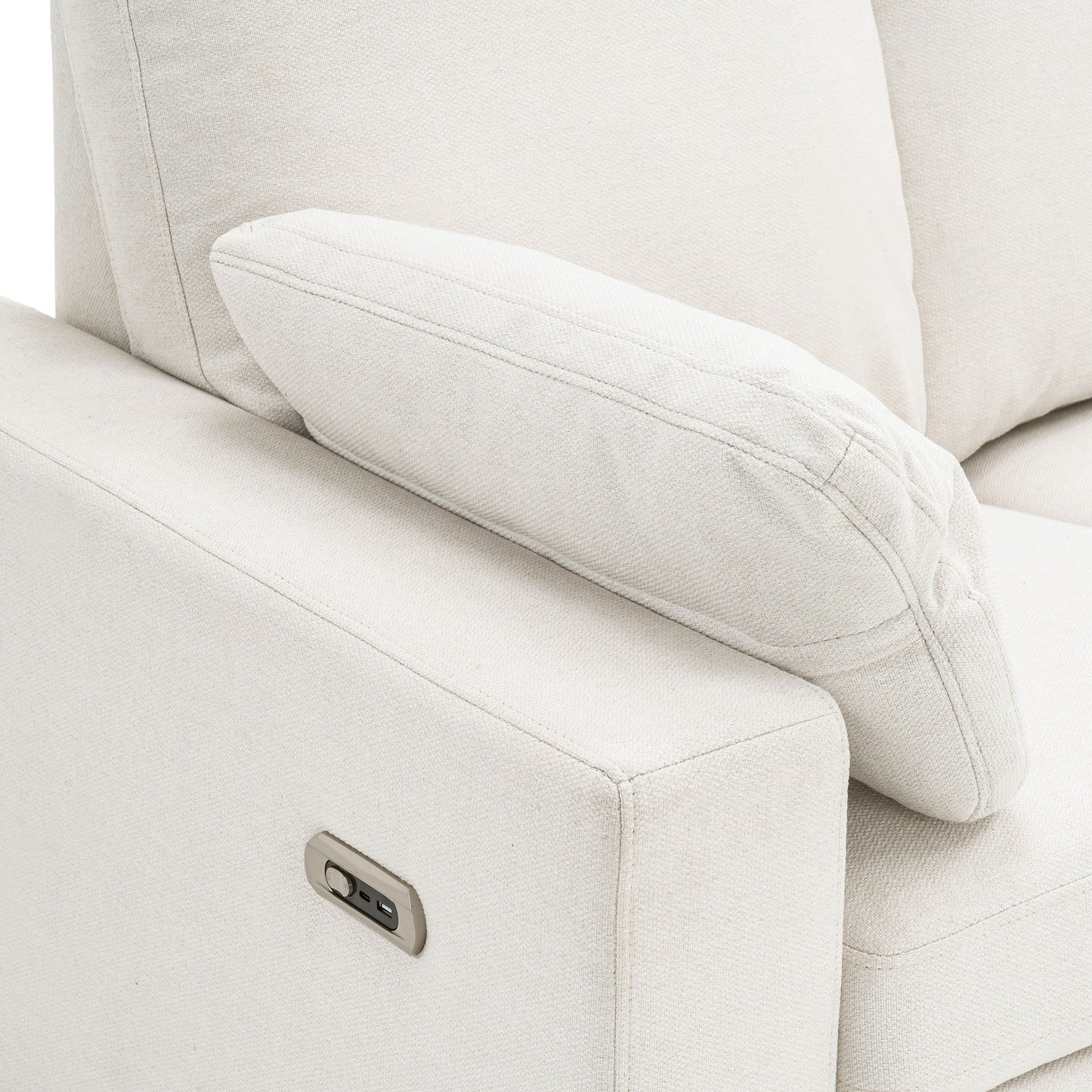 Power Recliner Sectional Sofa Home Theater Reclining Sofa With Two USB Ports, Two Storage Drawers For Living Room - Beige