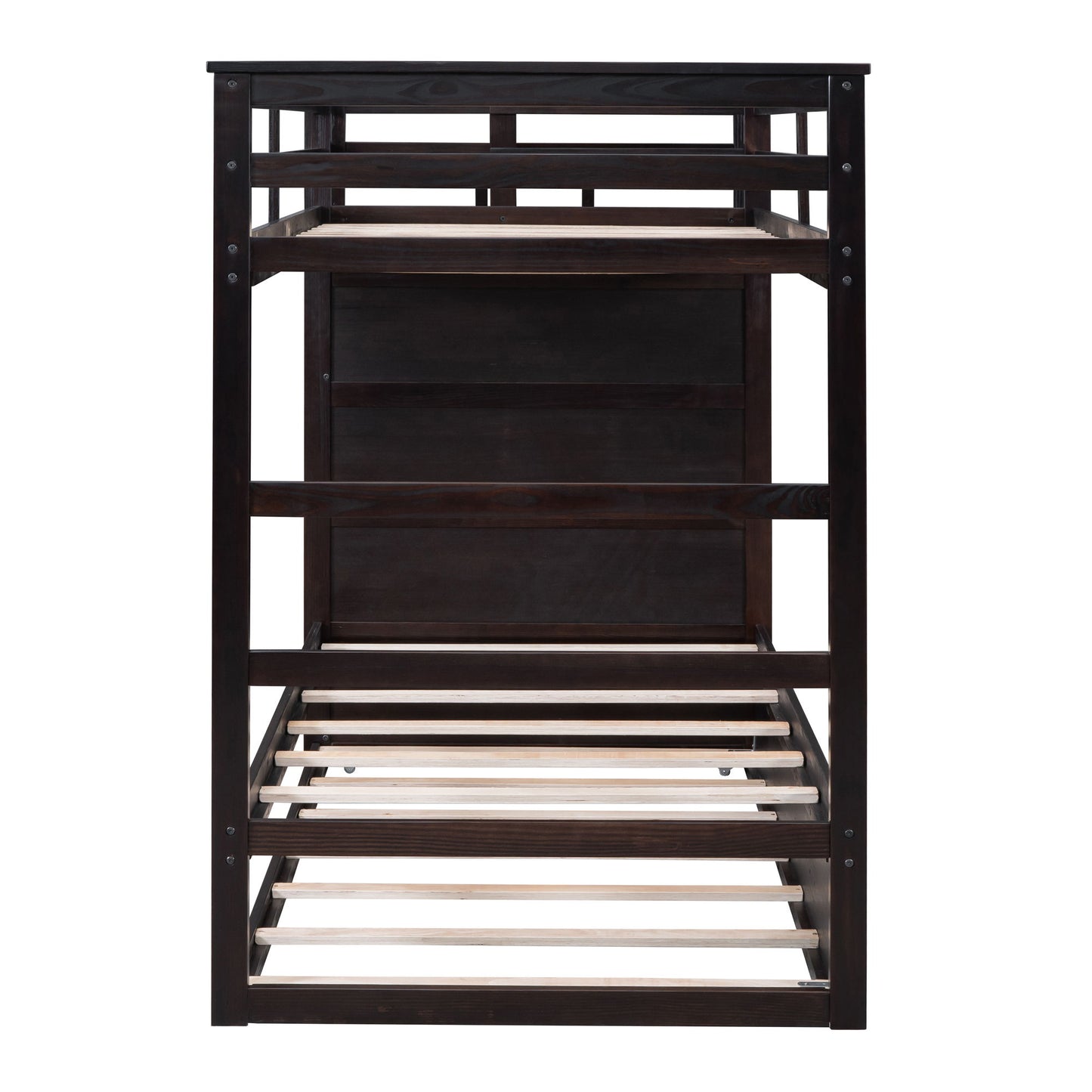 Twin Over Twin Bunk Bed With Trundle And Staircase - Espresso