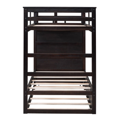 Twin Over Twin Bunk Bed With Trundle And Staircase - Espresso