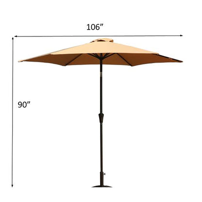 8.8' Outdoor Aluminum Patio Umbrella, Patio Umbrella, Market Umbrella With 33 Pounds Round Resin Umbrella Base, Push Button Tilt And Crank Lift - Taupe