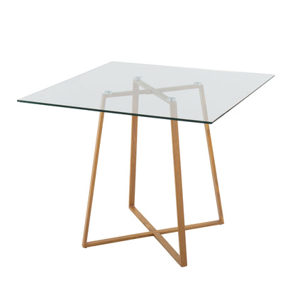 Cosmo - Contemporary Square Dining Table With Natural Legs - Clear