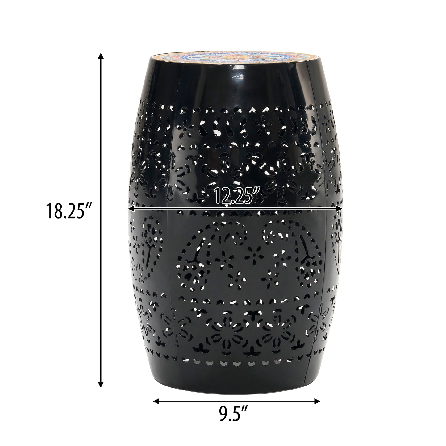 Boho Mosaic Side Table With Ceramic Tile Top - Black