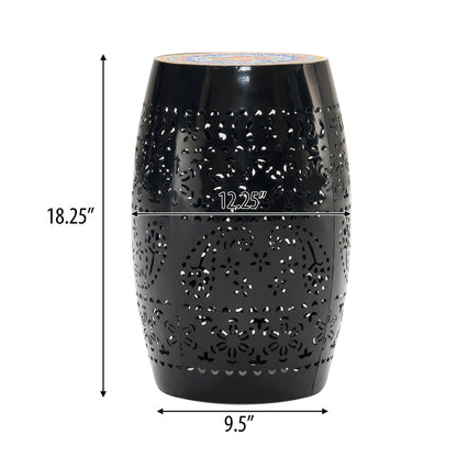 Boho Mosaic Side Table With Ceramic Tile Top - Black