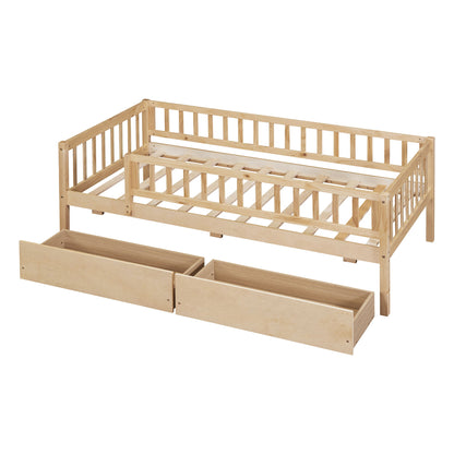 Twin Size Daybed Bed With Two Drawers - Natural