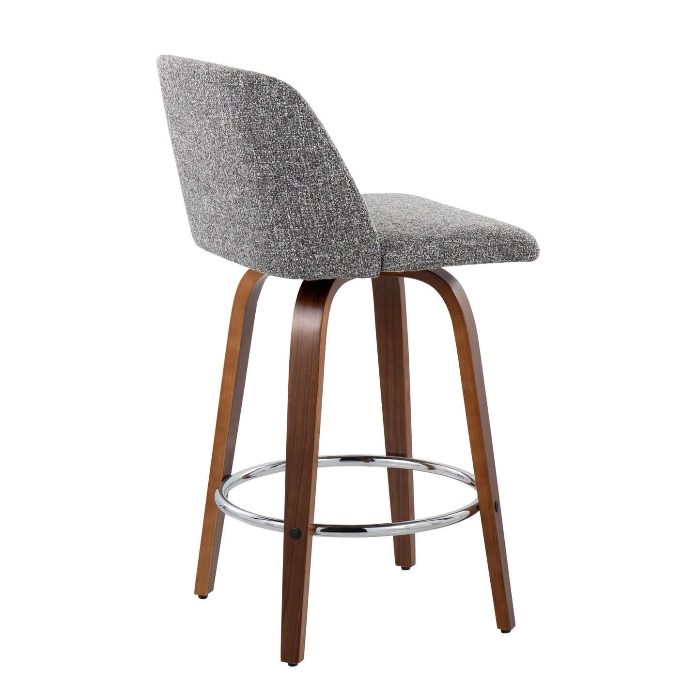 Toriano - Mid-Century Modern Fixed Height Counter Stool With Round Footrest (Set of 2) - Walnut / Gray