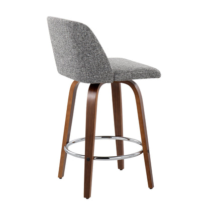 Toriano - Mid-Century Modern Fixed Height Counter Stool With Round Footrest (Set of 2) - Walnut / Gray