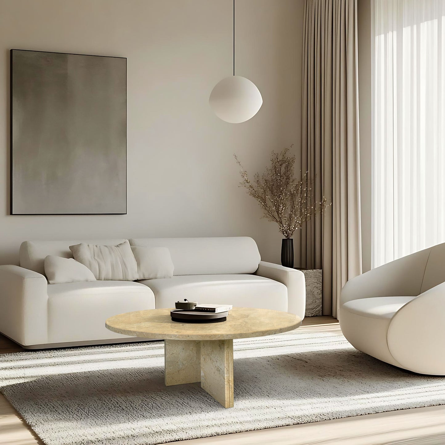 Natural Marble Coffee Table, Versatile Living Room Table, Genuine Marble - Glod Yellow Beige