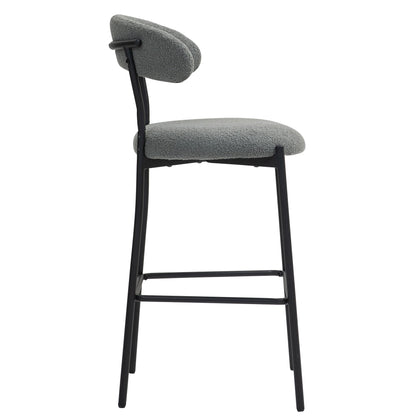 Counter Height Bar Stools Teddy Fabric Cover Kitchen Island Counter Bar Stool With Black Powder Coating Base And Footrest - Gray