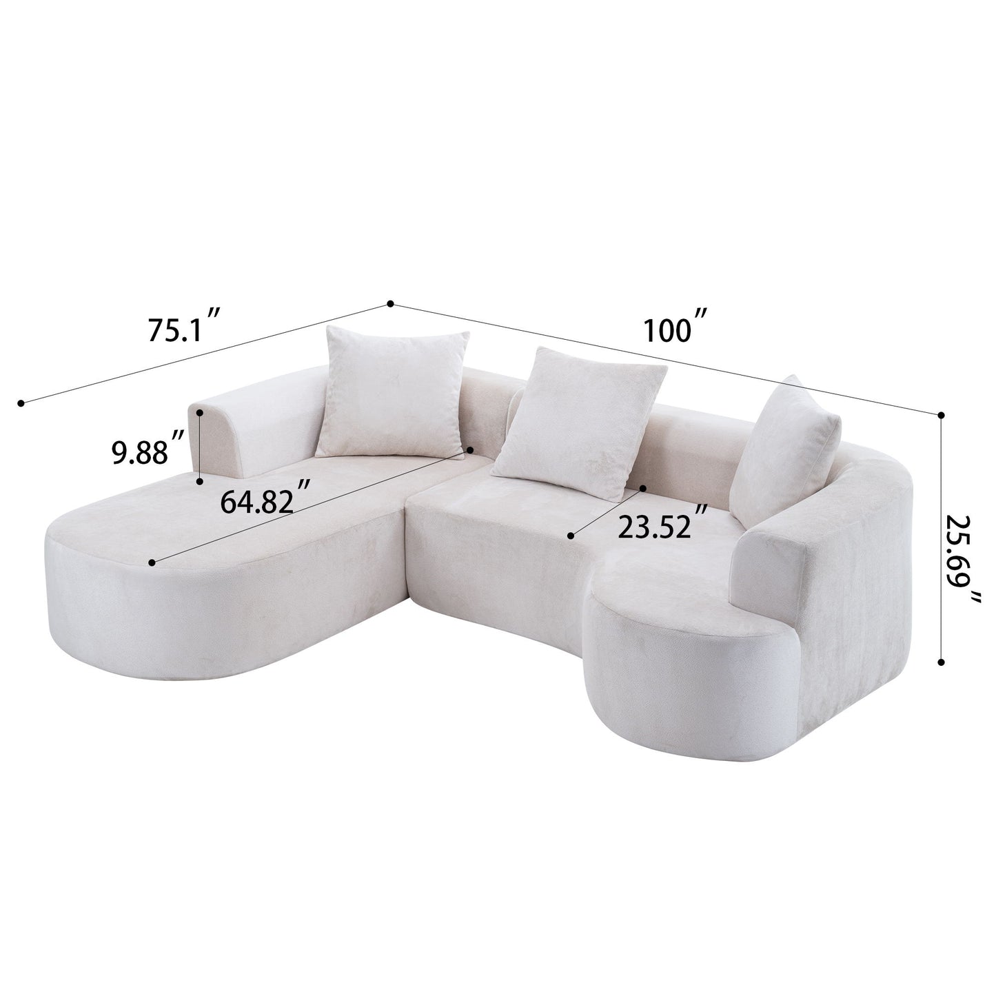 Modular Sectional Sofa With L Shape Chaise, Cloud Sectional Modern Sleeper Couch With Deep Seat, Sponge Compression Sofas - Beige