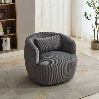 Upholstered Metal Base 360 Degree Swivel Barrel Soft Chair With Pillow, For Club, Living Room, Bedroom, Office As Well As Reading Armchair - Charcoal