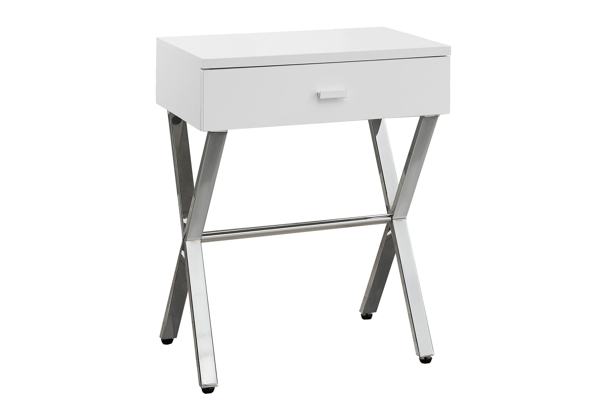 Accent Side Table, Storage Drawer, Glossy Contemporary And Modern - White