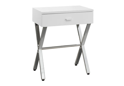 Accent Side Table, Storage Drawer, Glossy Contemporary And Modern - White