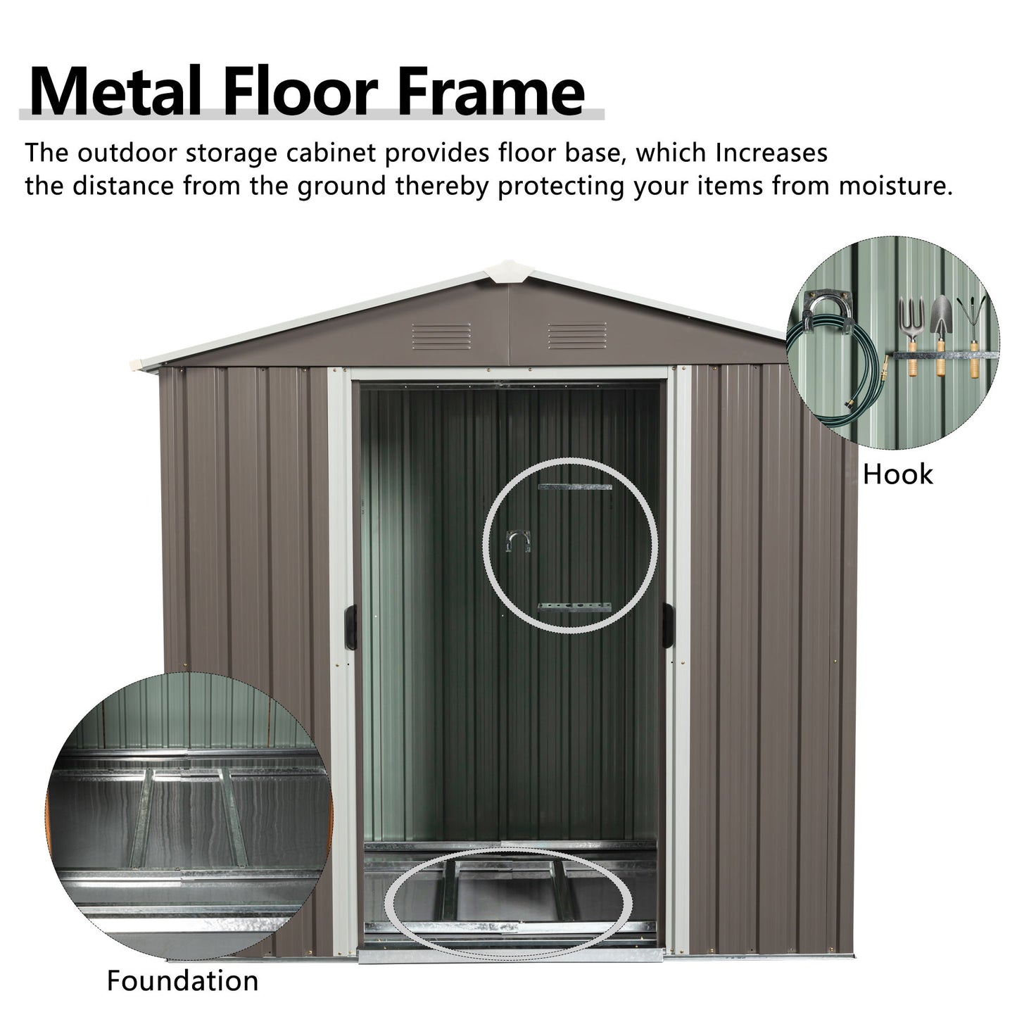 6Ft x 5Ft Outdoor Metal Storage Shed - Gray