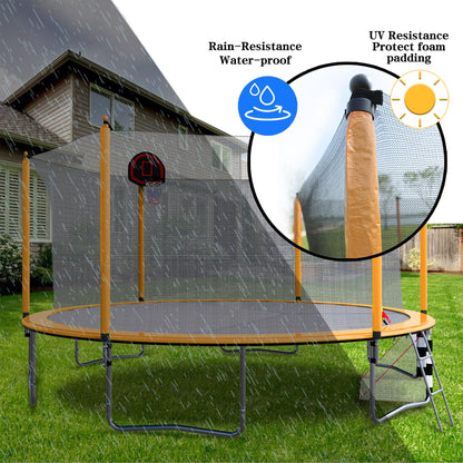 16Ft Trampoline With Basketball Hoop Pump And Ladder (Inner Safety Enclosure) With Soccer Goal - Orange
