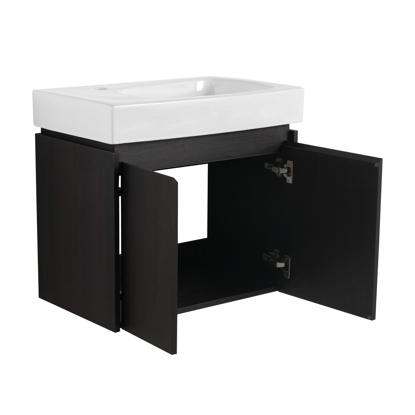 Modern 24" Bathroom Vanity With Ceramic Basin, Wall Mounted Sink Combo Cabinet - Black