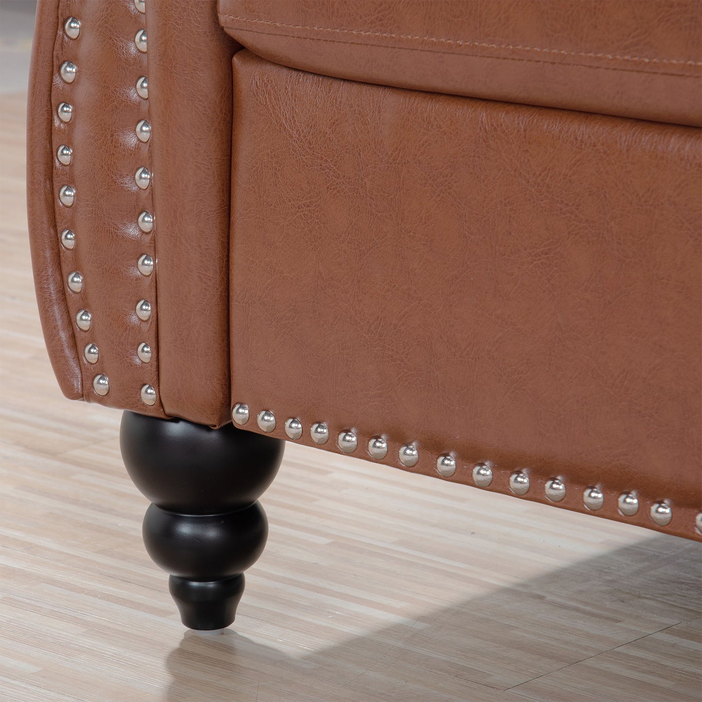 Rolled Arm Chesterfield Three Seater Sofa - Brown