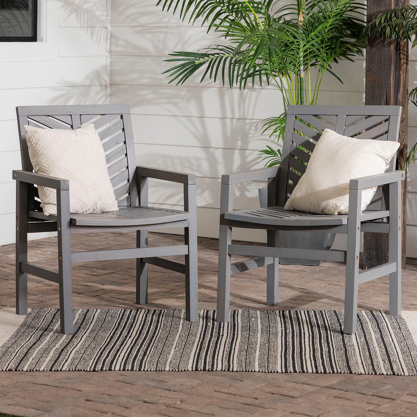 Modern 2 Piece Chevron Patio Chairs - Gray Wash