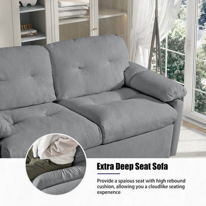 Modern Convertible Sleeper Sofa Bed With Pull Out Queen Design, Side Storage & Thick Cushions Chenille Loveseat For Living Room Or Bedroom 3 In 1 Function - Gray