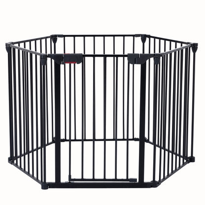 Adjustable Safety Gate 6 Panels Play Yard Metal Doorways Fireplace Fence Christmas Tree Fence Gate For House Stairs Gate Prohibited Area Fence - Black