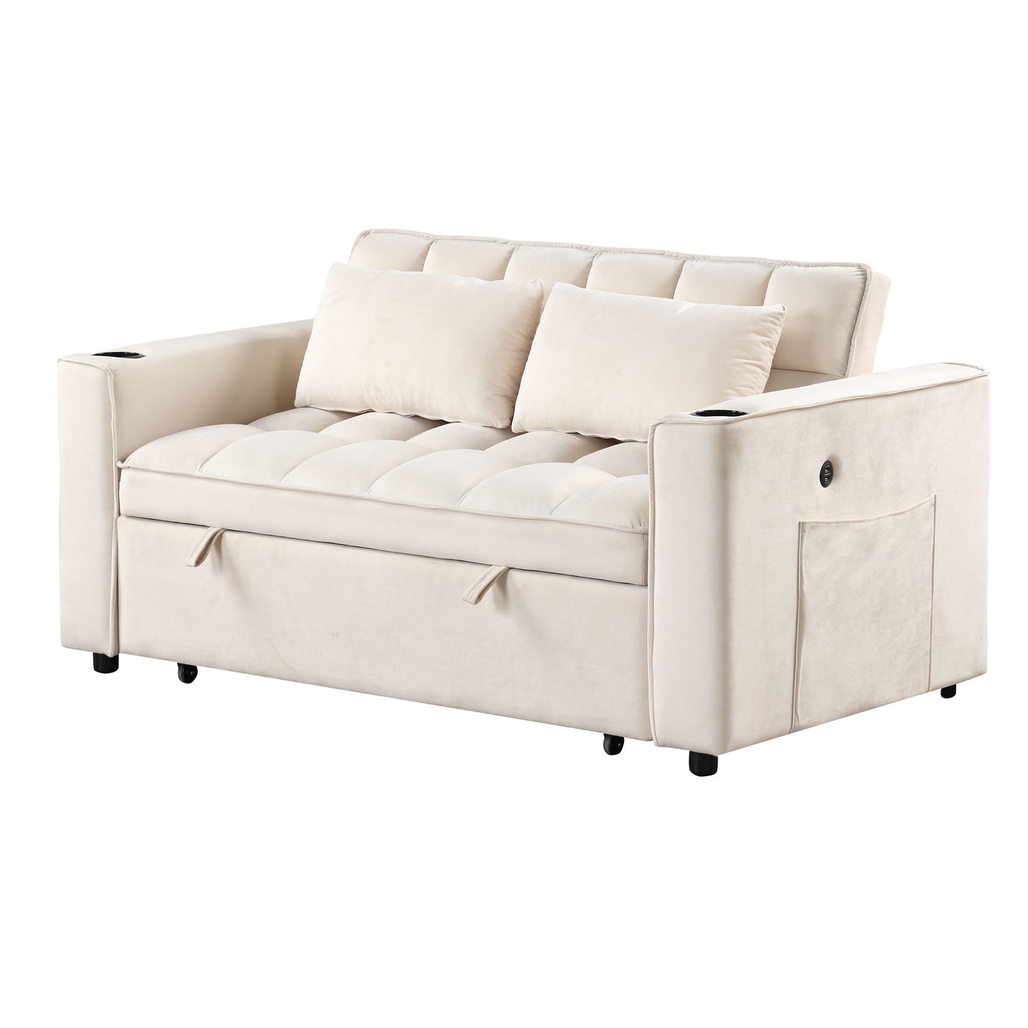 Multi Functional Sofa Bed With Cup Holder And USB Port For Living Room Or Apartments - Milk White