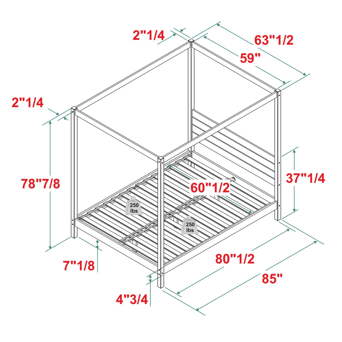 Queen Canopy Bed Frame Modern Minimalist Boho - Black