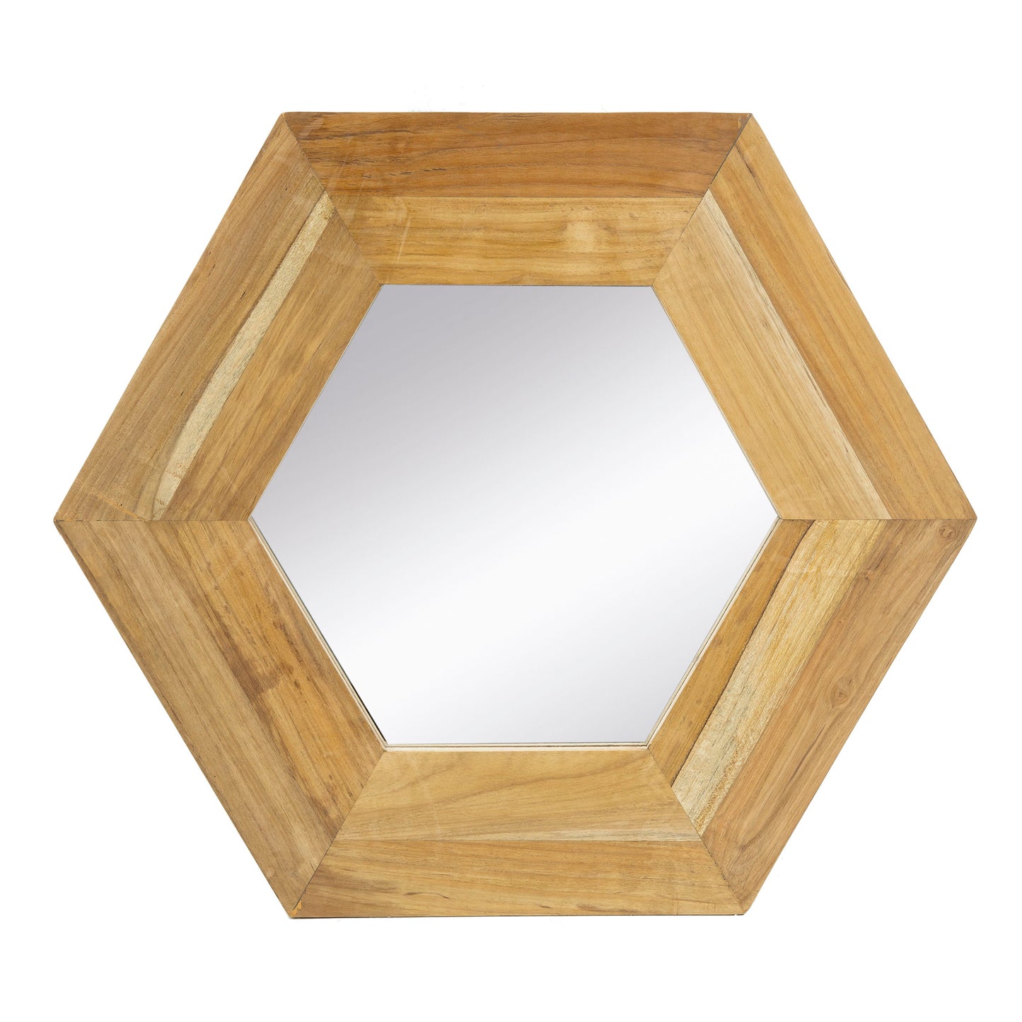 Hexagon Mirror With Natural Wood Frame, Wall Decor For Living Room Bathroom Hallway - Natural