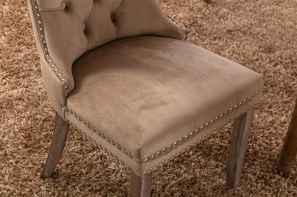 Nikki - Modern, High-End Tufted Solid Wood Contemporary Velvet Upholstered Dining Chair With Wood Legs Nailhead Trim (Set of 2) - Khaki