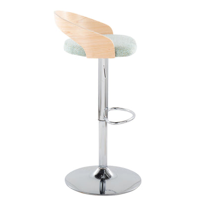 Grotto - Mid-Century Modern Adjustable Height Barstool With Swivel With Oval Footrest (Set of 2) - Chrome / Natural / Light Green