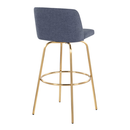 Toriano - Contemporary Fixed Height Barstool With Swivel With Round Footrest (Set of 2) - Blue / Gold