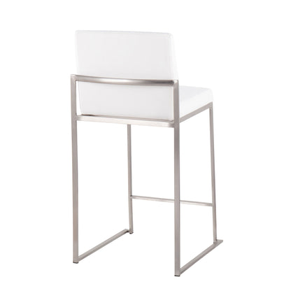 Fuji - Contemporary High Back Counter Stool (Set of 2) - White - Velvet