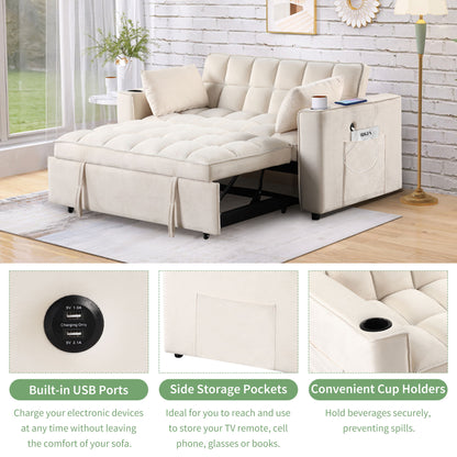 Multi Functional Sofa Bed With Cup Holder And USB Port For Living Room Or Apartments - Milk White
