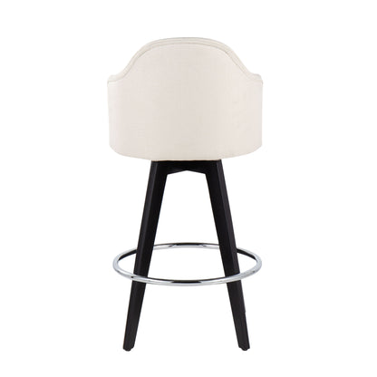 Ahoy - Contemporary Fixed Height Counter Stool Round Chrome Footrest (Set of 2) - Cream / Black