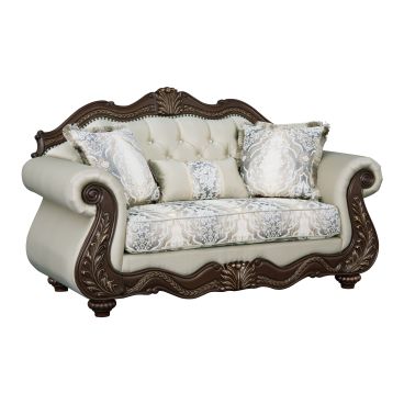 Pierce - Loveseat With 3 Pillows - Beige / Cherry