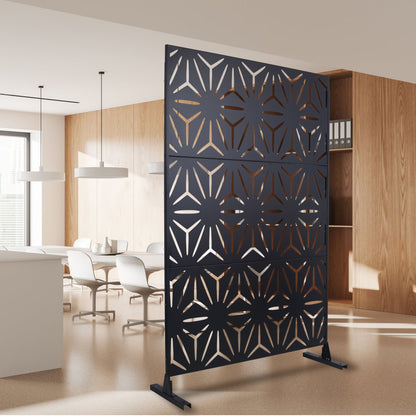 Outdoor & Indoor Privacy Screen, Metal Privacy Screen, Freestanding Decorative Privacy Screen For Deck Balcony Patio - Black