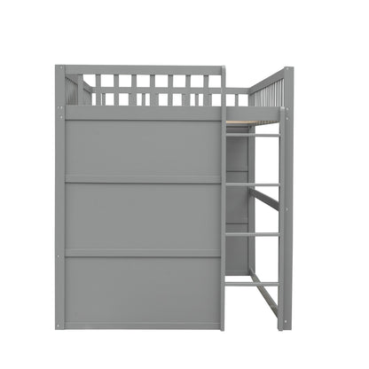 Full Size House Loft Bed With Ladder - Gray / White