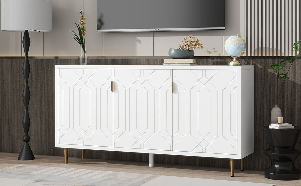 Modern TV Stand With 3 Doors And Adjustable Shelves For Living Room, Fits TVs Up To 70" - White