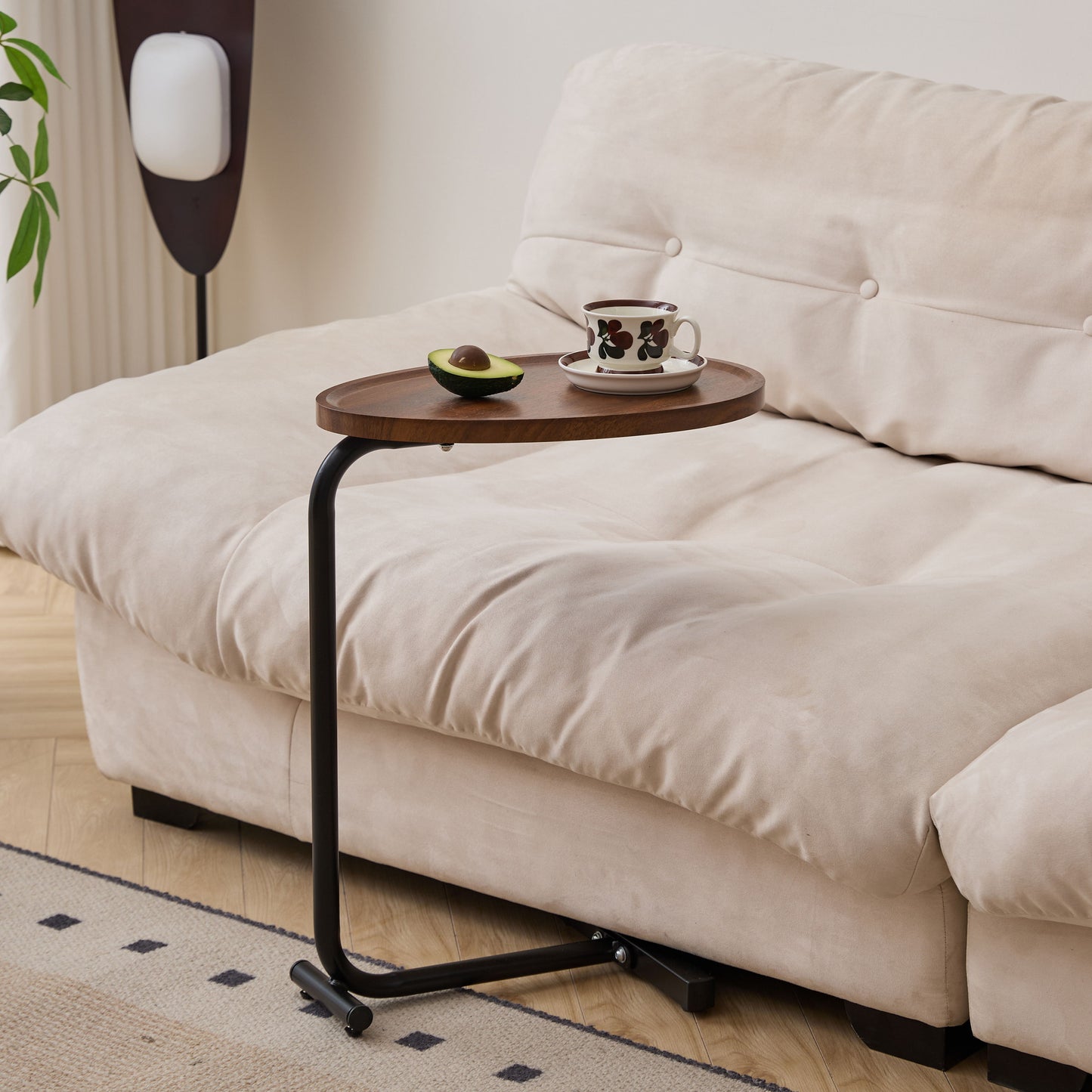C-Shaped Side Table, Small Sofa Table For Living Room - Brown