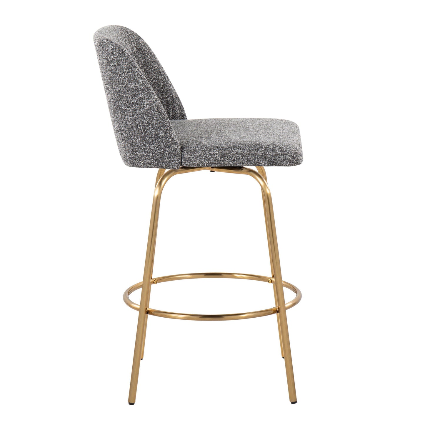 Toriano - Contemporary Fixed Height Counter Stool With Swivel With Round Footrest (Set of 2) - Gray / Gold