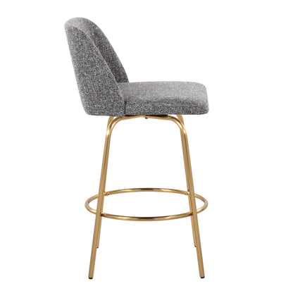 Toriano - Contemporary Fixed Height Counter Stool With Swivel With Round Footrest (Set of 2) - Gray / Gold