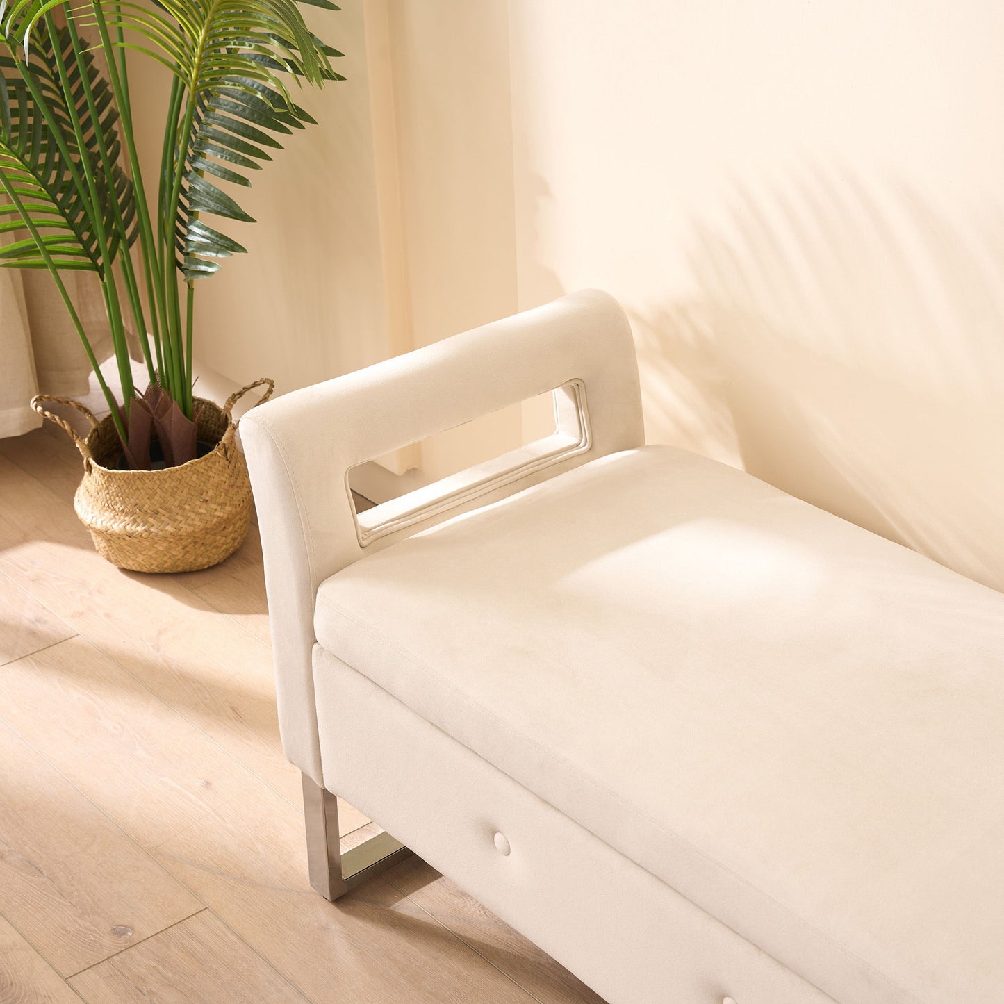 Wide Storage Soft Ottoman Bench With Armrests, Footrest Bed End Stool For Living Room, Dorm, Entryway And Bedroom - Beige - Beige