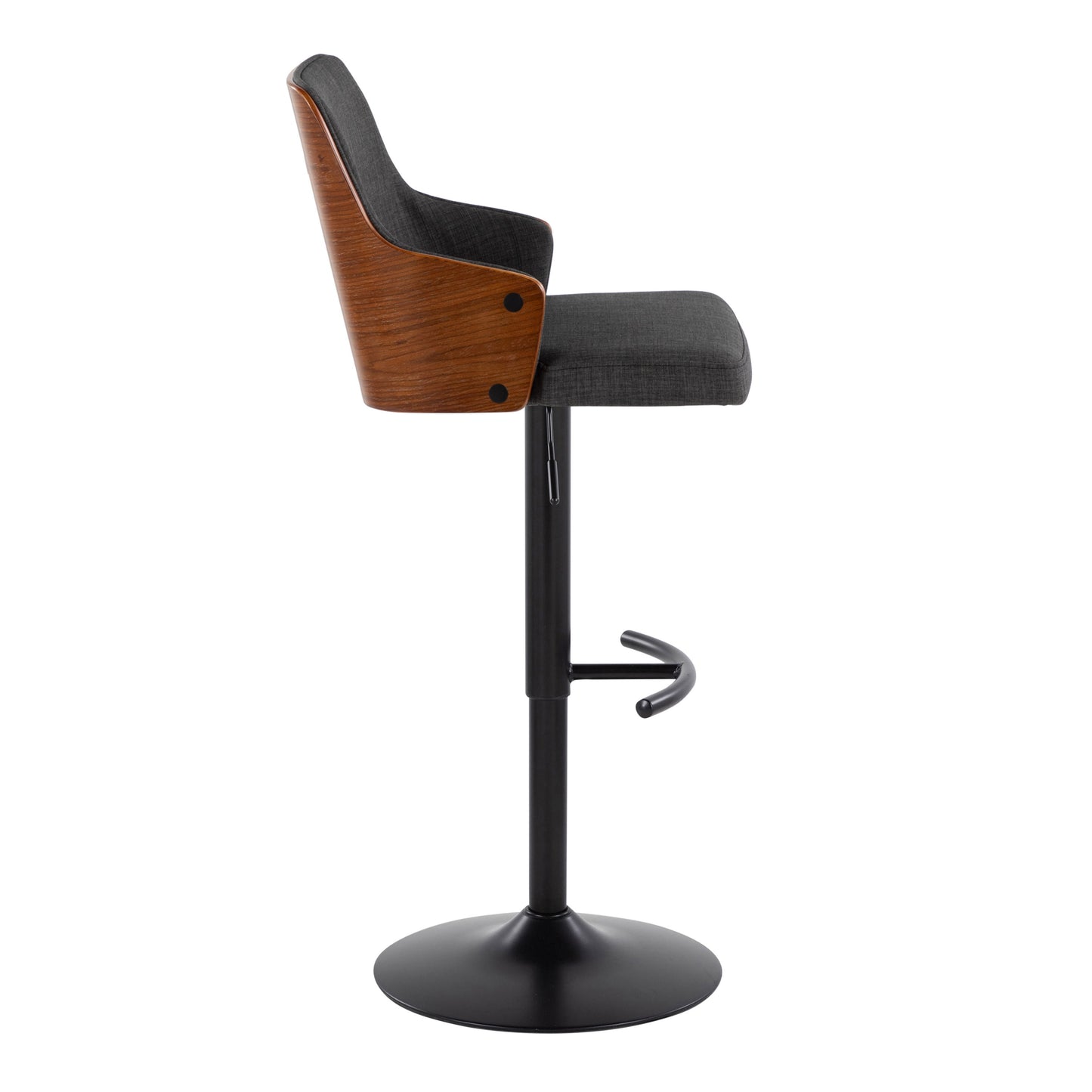 Stella - Contemporary Adjustable Barstool Stool With Swivel With Rounded T Footrest (Set of 2) - Black / Walnut / Charcoal